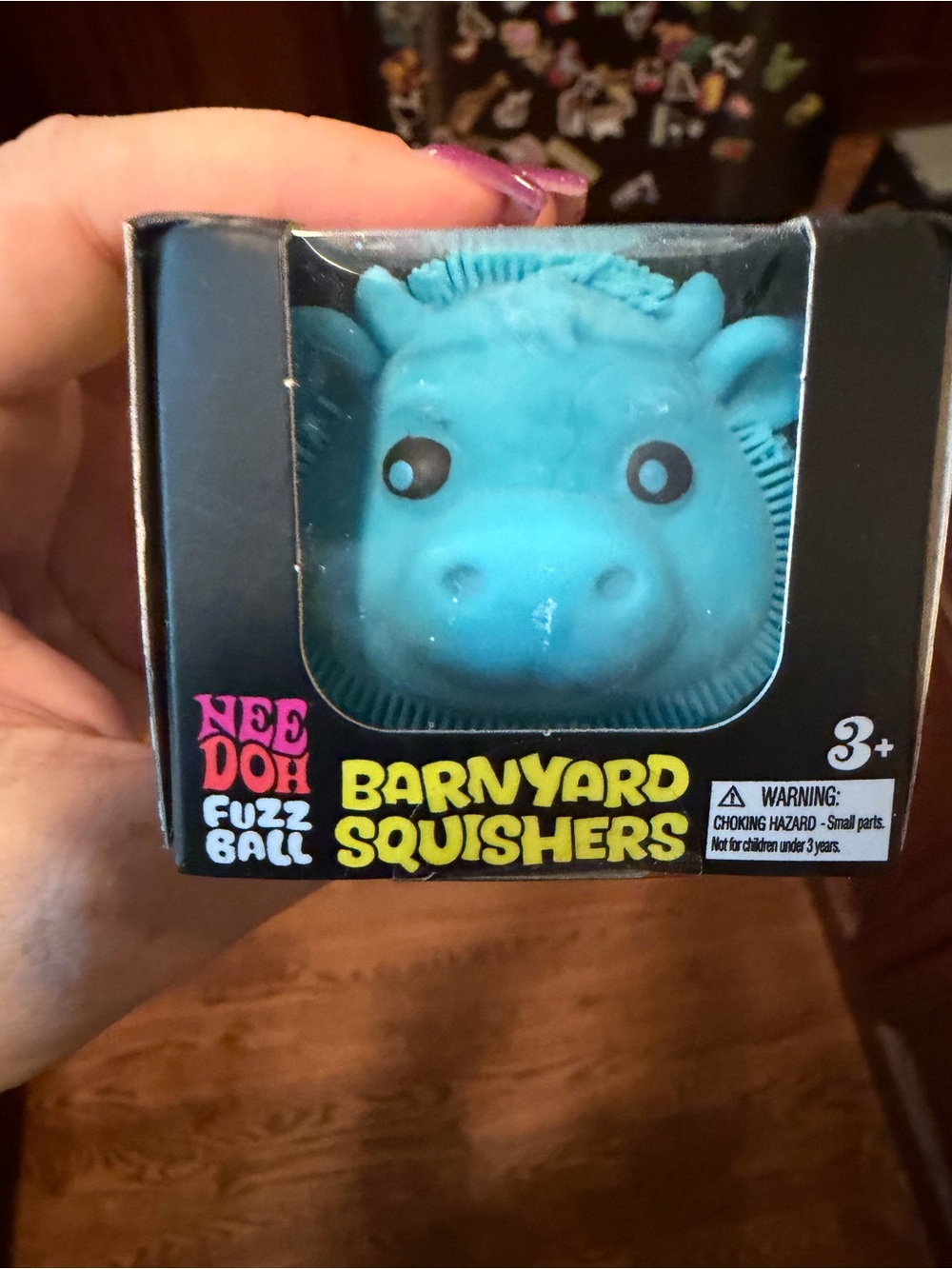 Barnyard Squishers Blue Fuzz Ball Toy Cow